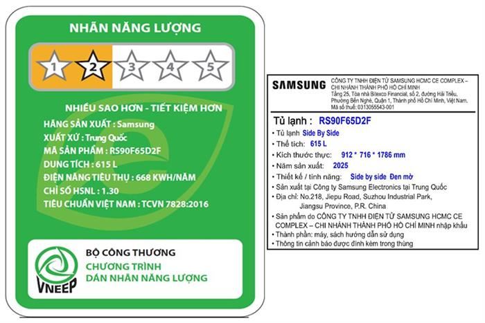 Tủ lạnh Samsung Inverter 615 lít Side By Side AI Home RS90F65D2FSV